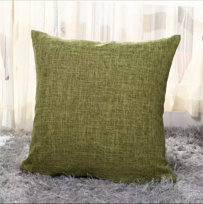 Green Square Cotton Linen Throw Pillow Cover