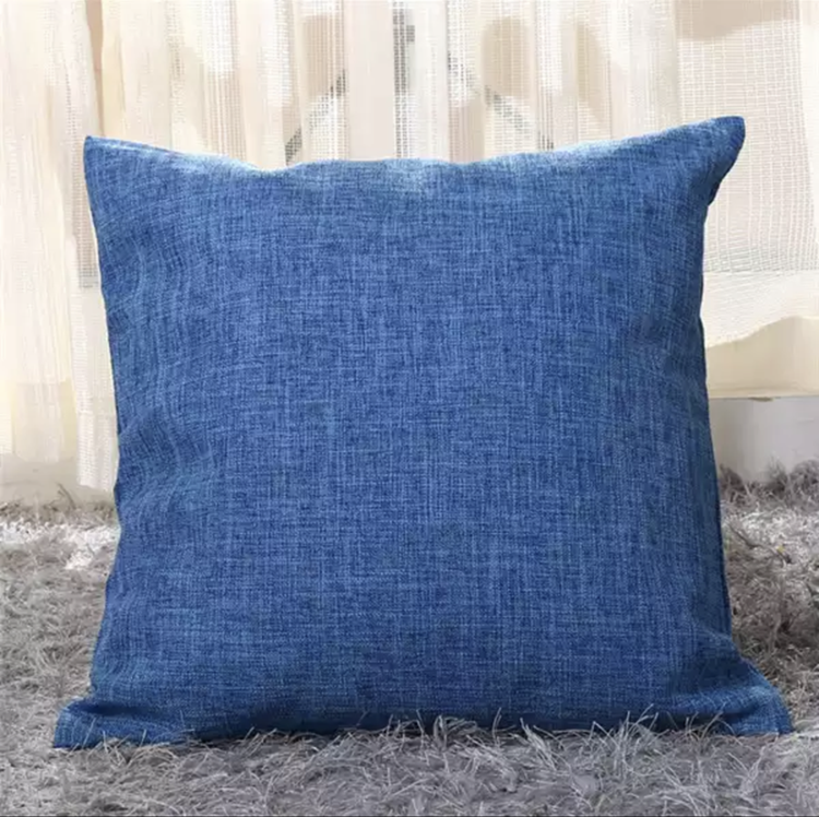 Blue Cotton Linen Throw Pillow Cover